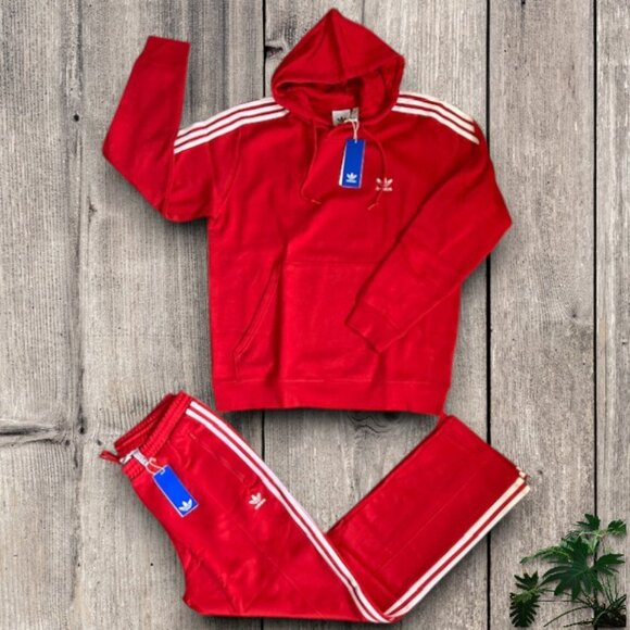 NWT 2 pc red white adidas original hoodie and pants matching outfit set size L - Picture 1 of 8